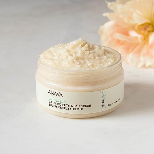 AHAVA- Dead Sea Salt. Softening Butter Salt Scrub, a Deep Gentle Exfoliator &amp; Butter Scrub. Enhance Softness of the Skin. Refresh &amp;Hydrate Skins Surface. 220g