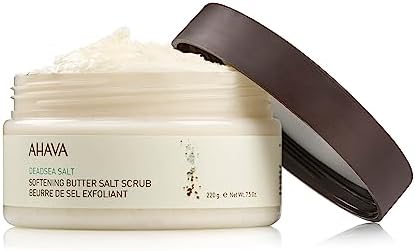 AHAVA- Dead Sea Salt. Softening Butter Salt Scrub, a Deep Gentle Exfoliator &amp; Butter Scrub. Enhance Softness of the Skin. Refresh &amp;Hydrate Skins Surface. 220g