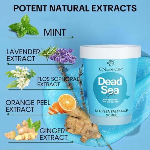 Dead Sea Salt Scalp Scrub 280g - Exfoliator for Oily Scalp, Itchy Scalp &amp; Dandruff Relief - Clarifying Hair Treatment with Herbal Essences for Scalp Build-Up, Flakes &amp; Hair Growth