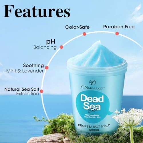 Dead Sea Salt Scalp Scrub 280g - Exfoliator for Oily Scalp, Itchy Scalp &amp; Dandruff Relief - Clarifying Hair Treatment with Herbal Essences for Scalp Build-Up, Flakes &amp; Hair Growth